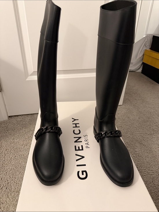 Givenchy Shoes - Givenchy Matte Black Knee-High Boots with Chain Detail